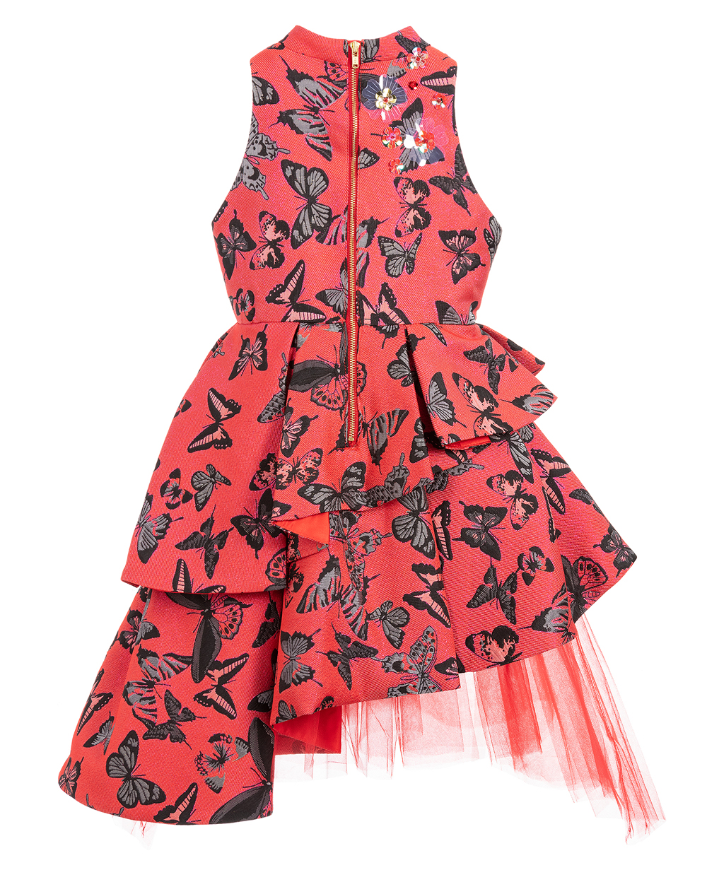 Red Brocade Princess Dress  Sleeveless Floral Dress 