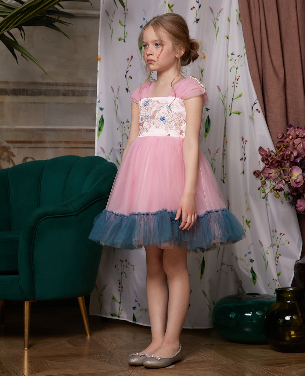 Baby Pink and Teal Tuelle Dress