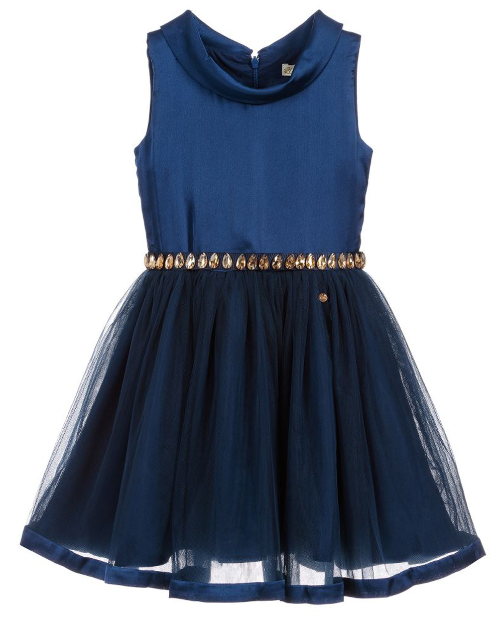 Blue Mystique Short Dress with Jewel Waist  Sleevless