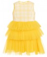 White & Yellow Layered Sleeveless Tulle Dress Sequin Party Dress