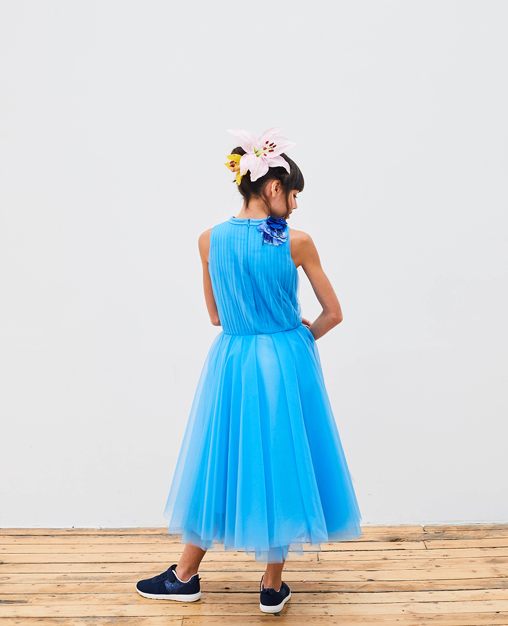 Blue Maxi Dress Tulle Skirt Sleeveless Flowergirl Wedding Dress